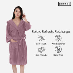 HOUSSE Bathrobe | 450 GSM Microfiber Bathrobe For Women & Men | Super Soft Bathrobe With Hoodie And Belt | Highly Absorbent, Lightweight & Warm | 102 cm Long | Size-L | Pack of 1