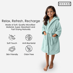 HOUSSE Bathrobe | 450 GSM Microfiber Solid Bathrobes for Kids | Solid Bathrobes, Highly Absorbent, Super Soft Bathrobe With Hoodie And Belt | Lightweight & Warm | 102 cm Long | Size-L | Pack of 1