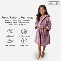 HOUSSE Bathrobe | 450 GSM Microfiber Solid Bathrobes for Kids | Solid Bathrobes, Highly Absorbent, Super Soft Bathrobe With Hoodie And Belt | Lightweight & Warm | 102 cm Long | Size-L | Pack of 1