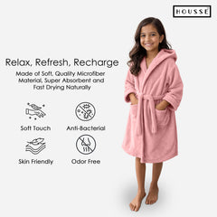 HOUSSE Bathrobe | 450 GSM Microfiber Solid Bathrobes for Kids | Solid Bathrobes, Highly Absorbent, Super Soft Bathrobe With Hoodie And Belt | Lightweight & Warm | 102 cm Long | Size-L | Pack of 1