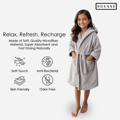 HOUSSE Bathrobe | 450 GSM Microfiber Solid Bathrobes for Kids | Solid Bathrobes, Highly Absorbent, Super Soft Bathrobe With Hoodie And Belt | Lightweight & Warm | 102 cm Long | Size-L | Pack of 1