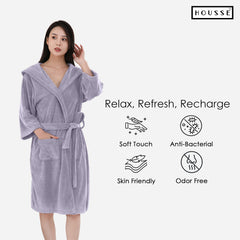HOUSSE Bathrobe | 450 GSM Microfiber Bathrobe For Women & Men | Super Soft Bathrobe With Hoodie And Belt | Highly Absorbent, Lightweight & Warm | 102 cm Long | Size-L | Pack of 1