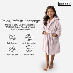 HOUSSE Bathrobe | 450 GSM Microfiber Solid Bathrobes for Kids | Solid Bathrobes, Highly Absorbent, Super Soft Bathrobe With Hoodie And Belt | Lightweight & Warm | 102 cm Long | Size-L | Pack of 1