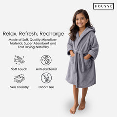 HOUSSE Bathrobe | 450 GSM Microfiber Solid Bathrobes for Kids | Solid Bathrobes, Highly Absorbent, Super Soft Bathrobe With Hoodie And Belt | Lightweight & Warm | 102 cm Long | Size-L | Pack of 1