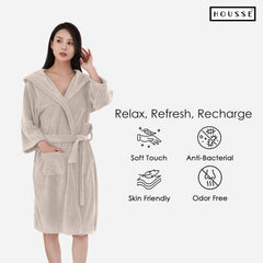 HOUSSE Bathrobe | 450 GSM Microfiber Bathrobe For Women & Men | Super Soft Bathrobe With Hoodie And Belt | Highly Absorbent, Lightweight & Warm | 102 cm Long | Size-L | Pack of 1