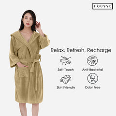 HOUSSE Bathrobe | 450 GSM Microfiber Bathrobe For Women & Men | Super Soft Bathrobe With Hoodie And Belt | Highly Absorbent, Lightweight & Warm | 102 cm Long | Size-L | Pack of 1