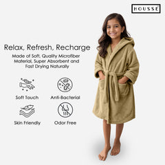 HOUSSE Bathrobe | 450 GSM Microfiber Solid Bathrobes for Kids | Solid Bathrobes, Highly Absorbent, Super Soft Bathrobe With Hoodie And Belt | Lightweight & Warm | 102 cm Long | Size-L | Pack of 1