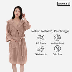 HOUSSE Bathrobe | 450 GSM Microfiber Bathrobe For Women & Men | Super Soft Bathrobe With Hoodie And Belt | Highly Absorbent, Lightweight & Warm | 102 cm Long | Size-L | Pack of 1