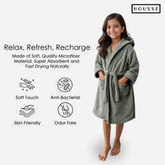 HOUSSE Bathrobe | 450 GSM Microfiber Solid Bathrobes for Kids | Solid Bathrobes, Highly Absorbent, Super Soft Bathrobe With Hoodie And Belt | Lightweight & Warm | 102 cm Long | Size-L | Pack of 1