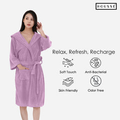 HOUSSE Bathrobe | 450 GSM Microfiber Bathrobe For Women & Men | Super Soft Bathrobe With Hoodie And Belt | Highly Absorbent, Lightweight & Warm | 102 cm Long | Size-L | Pack of 1
