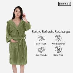 HOUSSE Bathrobe | 450 GSM Microfiber Bathrobe For Women & Men | Super Soft Bathrobe With Hoodie And Belt | Highly Absorbent, Lightweight & Warm | 102 cm Long | Size-L | Pack of 1