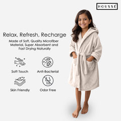HOUSSE Bathrobe | 450 GSM Microfiber Solid Bathrobes for Kids | Solid Bathrobes, Highly Absorbent, Super Soft Bathrobe With Hoodie And Belt | Lightweight & Warm | 102 cm Long | Size-L | Pack of 1