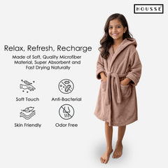 HOUSSE Bathrobe | 450 GSM Microfiber Solid Bathrobes for Kids | Solid Bathrobes, Highly Absorbent, Super Soft Bathrobe With Hoodie And Belt | Lightweight & Warm | 102 cm Long | Size-L | Pack of 1