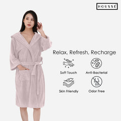 HOUSSE Bathrobe | 450 GSM Microfiber Bathrobe For Women & Men | Super Soft Bathrobe With Hoodie And Belt | Highly Absorbent, Lightweight & Warm | 102 cm Long | Size-L | Pack of 1