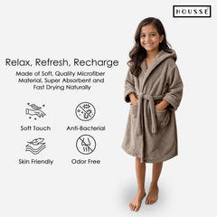 HOUSSE Bathrobe | 450 GSM Microfiber Solid Bathrobes for Kids | Solid Bathrobes, Highly Absorbent, Super Soft Bathrobe With Hoodie And Belt | Lightweight & Warm | 102 cm Long | Size-L | Pack of 1