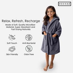 HOUSSE Bathrobe | 450 GSM Microfiber Solid Bathrobes for Kids | Solid Bathrobes, Highly Absorbent, Super Soft Bathrobe With Hoodie And Belt | Lightweight & Warm | 102 cm Long | Size-L | Pack of 1