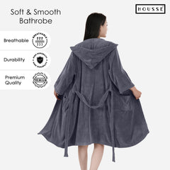 HOUSSE Bathrobe | 450 GSM Microfiber Bathrobe For Women & Men | Super Soft Bathrobe With Hoodie And Belt | Highly Absorbent, Lightweight & Warm | 102 cm Long | Size-L | Pack of 1