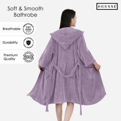 HOUSSE Bathrobe | 450 GSM Microfiber Bathrobe For Women & Men | Super Soft Bathrobe With Hoodie And Belt | Highly Absorbent, Lightweight & Warm | 102 cm Long | Size-L | Pack of 1