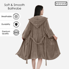HOUSSE Bathrobe | 450 GSM Microfiber Bathrobe For Women & Men | Super Soft Bathrobe With Hoodie And Belt | Highly Absorbent, Lightweight & Warm | 102 cm Long | Size-L | Pack of 1