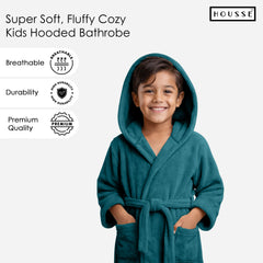 HOUSSE Bathrobe | 450 GSM Microfiber Solid Bathrobes for Kids | Solid Bathrobes, Highly Absorbent, Super Soft Bathrobe With Hoodie And Belt | Lightweight & Warm | 102 cm Long | Size-L | Pack of 1