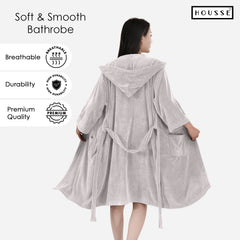 HOUSSE Bathrobe | 450 GSM Microfiber Bathrobe For Women & Men | Super Soft Bathrobe With Hoodie And Belt | Highly Absorbent, Lightweight & Warm | 102 cm Long | Size-L | Pack of 1