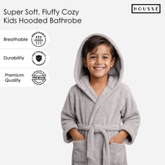 HOUSSE Bathrobe | 450 GSM Microfiber Solid Bathrobes for Kids | Solid Bathrobes, Highly Absorbent, Super Soft Bathrobe With Hoodie And Belt | Lightweight & Warm | 102 cm Long | Size-L | Pack of 1