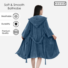 HOUSSE Bathrobe | 450 GSM Microfiber Bathrobe For Women & Men | Super Soft Bathrobe With Hoodie And Belt | Highly Absorbent, Lightweight & Warm | 102 cm Long | Size-L | Pack of 1