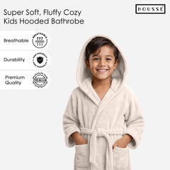 HOUSSE Bathrobe | 450 GSM Microfiber Solid Bathrobes for Kids | Solid Bathrobes, Highly Absorbent, Super Soft Bathrobe With Hoodie And Belt | Lightweight & Warm | 102 cm Long | Size-L | Pack of 1