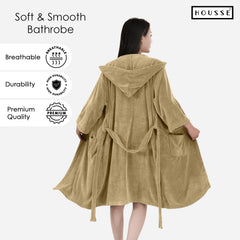 HOUSSE Bathrobe | 450 GSM Microfiber Bathrobe For Women & Men | Super Soft Bathrobe With Hoodie And Belt | Highly Absorbent, Lightweight & Warm | 102 cm Long | Size-L | Pack of 1