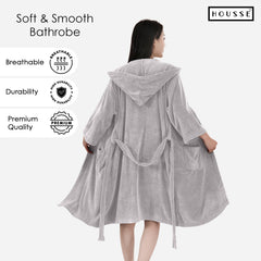 HOUSSE Bathrobe | 450 GSM Microfiber Bathrobe For Women & Men | Super Soft Bathrobe With Hoodie And Belt | Highly Absorbent, Lightweight & Warm | 102 cm Long | Size-L | Pack of 1