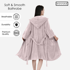 HOUSSE Bathrobe | 450 GSM Microfiber Bathrobe For Women & Men | Super Soft Bathrobe With Hoodie And Belt | Highly Absorbent, Lightweight & Warm | 102 cm Long | Size-L | Pack of 1
