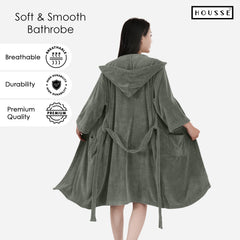 HOUSSE Bathrobe | 450 GSM Microfiber Bathrobe For Women & Men | Super Soft Bathrobe With Hoodie And Belt | Highly Absorbent, Lightweight & Warm | 102 cm Long | Size-L | Pack of 1
