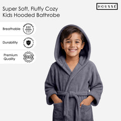 HOUSSE Bathrobe | 450 GSM Microfiber Solid Bathrobes for Kids | Solid Bathrobes, Highly Absorbent, Super Soft Bathrobe With Hoodie And Belt | Lightweight & Warm | 102 cm Long | Size-L | Pack of 1