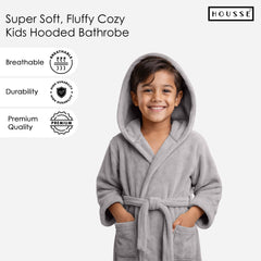 HOUSSE Bathrobe | 450 GSM Microfiber Solid Bathrobes for Kids | Solid Bathrobes, Highly Absorbent, Super Soft Bathrobe With Hoodie And Belt | Lightweight & Warm | 102 cm Long | Size-L | Pack of 1