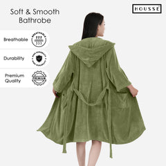 HOUSSE Bathrobe | 450 GSM Microfiber Bathrobe For Women & Men | Super Soft Bathrobe With Hoodie And Belt | Highly Absorbent, Lightweight & Warm | 102 cm Long | Size-L | Pack of 1