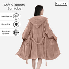 HOUSSE Bathrobe | 450 GSM Microfiber Bathrobe For Women & Men | Super Soft Bathrobe With Hoodie And Belt | Highly Absorbent, Lightweight & Warm | 102 cm Long | Size-L | Pack of 1