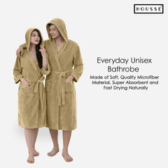 HOUSSE Bathrobe | 450 GSM Microfiber Bathrobe For Women & Men | Super Soft Bathrobe With Hoodie And Belt | Highly Absorbent, Lightweight & Warm | 102 cm Long | Size-L | Pack of 1