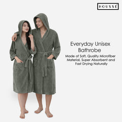 HOUSSE Bathrobe | 450 GSM Microfiber Bathrobe For Women & Men | Super Soft Bathrobe With Hoodie And Belt | Highly Absorbent, Lightweight & Warm | 102 cm Long | Size-L | Pack of 1