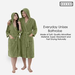HOUSSE Bathrobe | 450 GSM Microfiber Bathrobe For Women & Men | Super Soft Bathrobe With Hoodie And Belt | Highly Absorbent, Lightweight & Warm | 102 cm Long | Size-L | Pack of 1