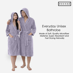 HOUSSE Bathrobe | 450 GSM Microfiber Bathrobe For Women & Men | Super Soft Bathrobe With Hoodie And Belt | Highly Absorbent, Lightweight & Warm | 102 cm Long | Size-L | Pack of 1