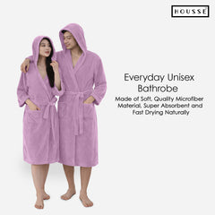 HOUSSE Bathrobe | 450 GSM Microfiber Bathrobe For Women & Men | Super Soft Bathrobe With Hoodie And Belt | Highly Absorbent, Lightweight & Warm | 102 cm Long | Size-L | Pack of 1