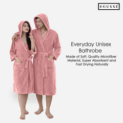 HOUSSE Bathrobe | 450 GSM Microfiber Bathrobe For Women & Men | Super Soft Bathrobe With Hoodie And Belt | Highly Absorbent, Lightweight & Warm | 102 cm Long | Size-L | Pack of 1
