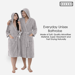 HOUSSE Bathrobe | 450 GSM Microfiber Bathrobe For Women & Men | Super Soft Bathrobe With Hoodie And Belt | Highly Absorbent, Lightweight & Warm | 102 cm Long | Size-L | Pack of 1