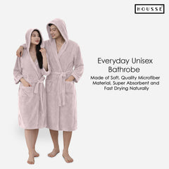 HOUSSE Bathrobe | 450 GSM Microfiber Bathrobe For Women & Men | Super Soft Bathrobe With Hoodie And Belt | Highly Absorbent, Lightweight & Warm | 102 cm Long | Size-L | Pack of 1