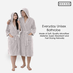 HOUSSE Bathrobe | 450 GSM Microfiber Bathrobe For Women & Men | Super Soft Bathrobe With Hoodie And Belt | Highly Absorbent, Lightweight & Warm | 102 cm Long | Size-L | Pack of 1