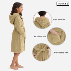 HOUSSE Bathrobe | 450 GSM Microfiber Solid Bathrobes for Kids | Solid Bathrobes, Highly Absorbent, Super Soft Bathrobe With Hoodie And Belt | Lightweight & Warm | 102 cm Long | Size-L | Pack of 1