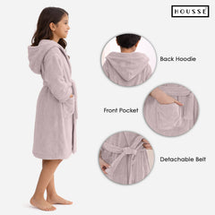 HOUSSE Bathrobe | 450 GSM Microfiber Solid Bathrobes for Kids | Solid Bathrobes, Highly Absorbent, Super Soft Bathrobe With Hoodie And Belt | Lightweight & Warm | 102 cm Long | Size-L | Pack of 1