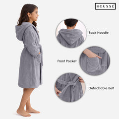 HOUSSE Bathrobe | 450 GSM Microfiber Solid Bathrobes for Kids | Solid Bathrobes, Highly Absorbent, Super Soft Bathrobe With Hoodie And Belt | Lightweight & Warm | 102 cm Long | Size-L | Pack of 1