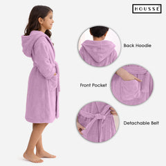 HOUSSE Bathrobe | 450 GSM Microfiber Solid Bathrobes for Kids | Solid Bathrobes, Highly Absorbent, Super Soft Bathrobe With Hoodie And Belt | Lightweight & Warm | 102 cm Long | Size-L | Pack of 1