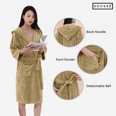 HOUSSE Bathrobe | 450 GSM Microfiber Bathrobe For Women & Men | Super Soft Bathrobe With Hoodie And Belt | Highly Absorbent, Lightweight & Warm | 102 cm Long | Size-L | Pack of 1